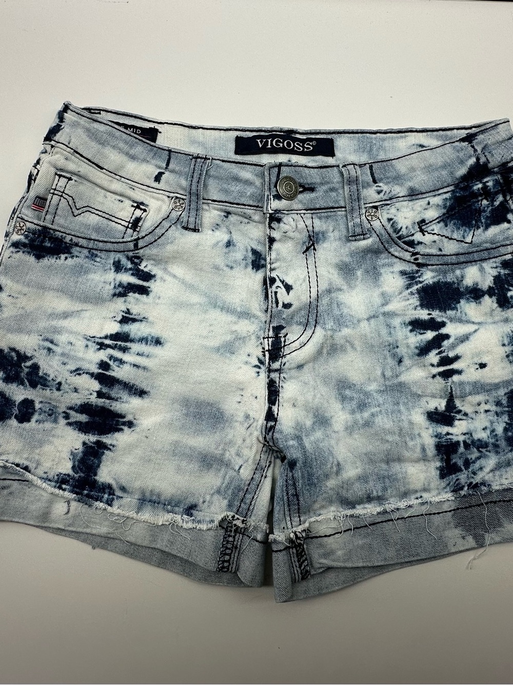 Vigoss Navy & White Tie-Dye Denim Shorts